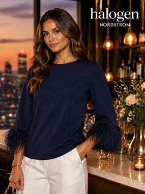 Halogen Ostrich Feather-Trim Removable Blouse Sleeve  Elegant Nordstrom Size S